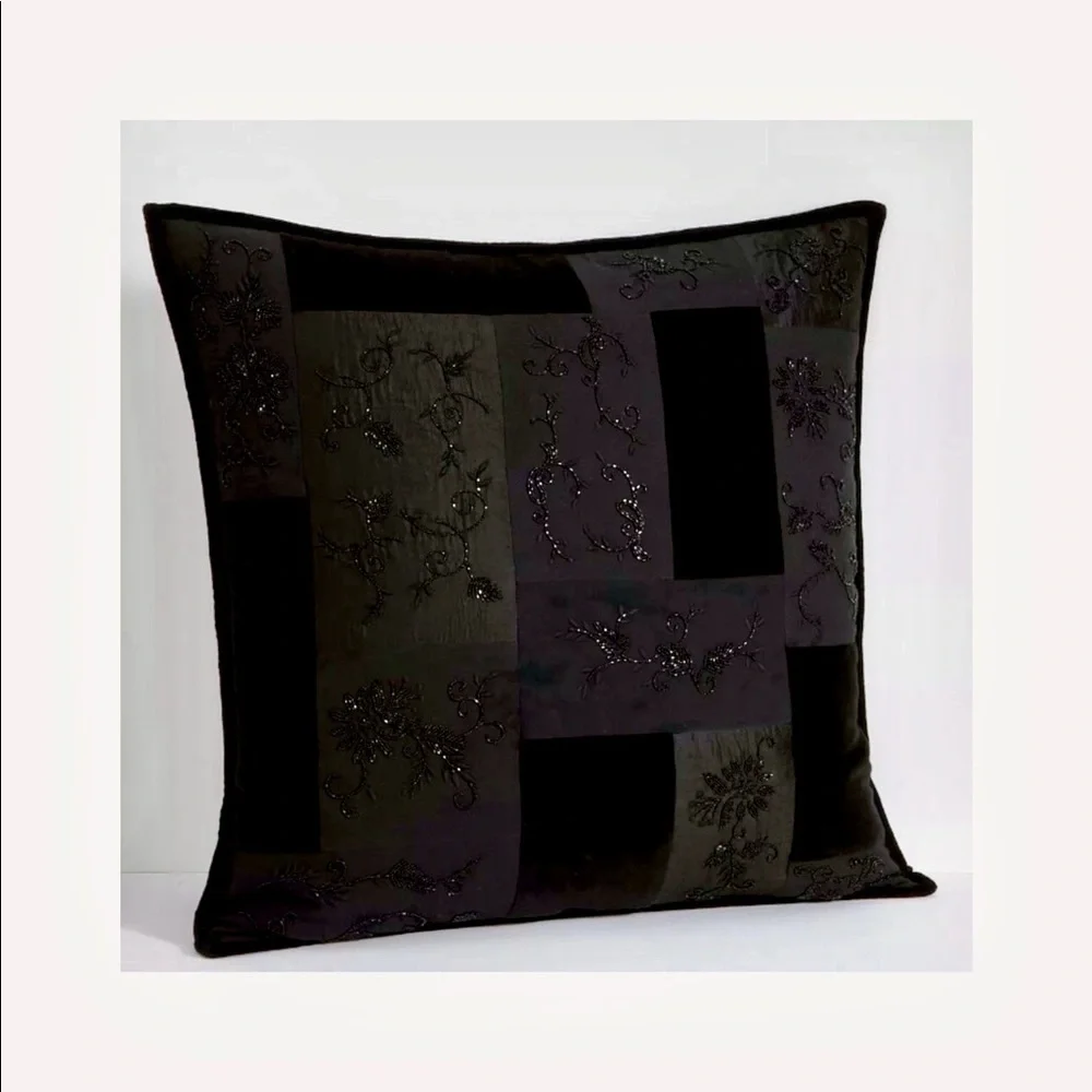Ralph Lauren New Bohemian Quilt Beaded black Velvet European Sham